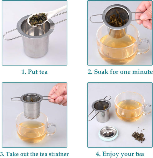 Fenshine Tea Infuser Stainless Steel Tea Strainer Folding Handle Tea Filter Extra Fine Mesh Strainer Brewing Basket with Lid for Loose Leaf Tea (L...