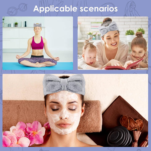 Spa Headband, Bowknot Hair Bands Makeup Headbands Women Coral Fleece Elastic Headband Washing Face Hair Wrap for Washing Face Shower Sports Beauty...