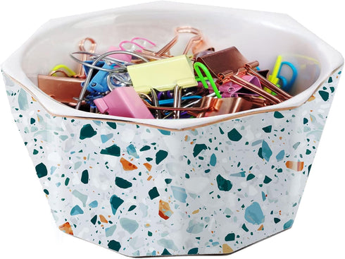 Paper Clip Holder With Gold Trim Geometric Ceramic Paper Clip Dispenser for Desk Cute Terrazzo Marble Paper Clip Organizer Office Binder Clip Hold...