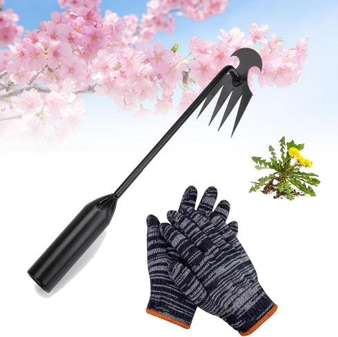 Weed Puller Tool Uprooting Weeding Tool with Long Handle Portable 4 Teeth Steel Hand Weeder Weed Remover Garden Standing for Backyard Farm Manual ...