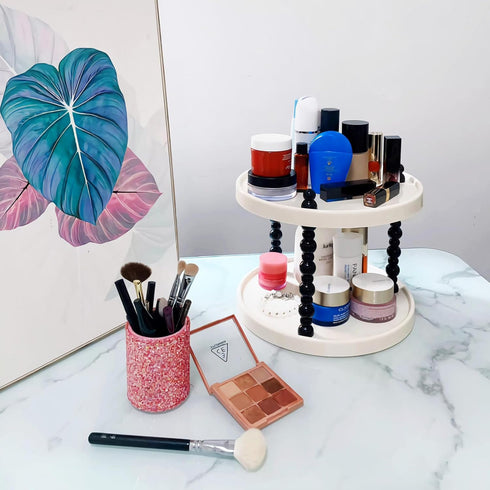 2 Tier Makeup Organizer, Skincare Make Up Storage Perfume Organizers Tray for Vanity Dresser Bathroom Counter, Cute Cosmetic Lotion Beauty Counter...