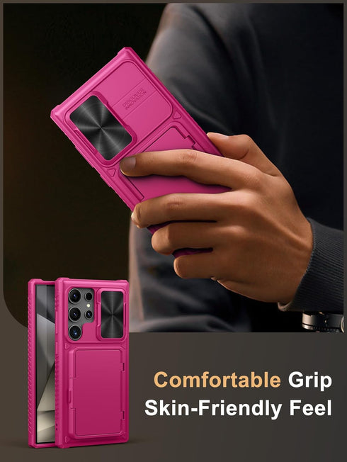 Vihibii for Samsung Galaxy S24 Ultra Case with Card Holder (4 Cards) & Slide Camera Cover & Kickstand, Shockproof Rugged Hard Back & TPU Soft Edge...