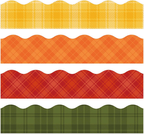79ft Fall Autumn Plaid Bulletin Board Borders Self- Adhesive Orange Green Yellow Red Plaid Border Trim Thanksgiving Bulletin Board Decal Sticker f...