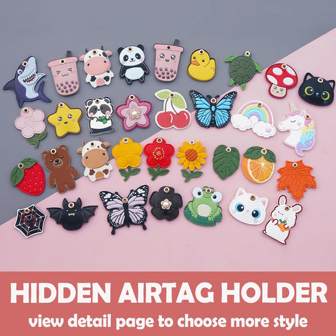 2 Pack Cute Cow Airtag Leather Keychain Holder Case, Kawaii Cow Key Ring Cover for Apple Airtag for Women Girls...