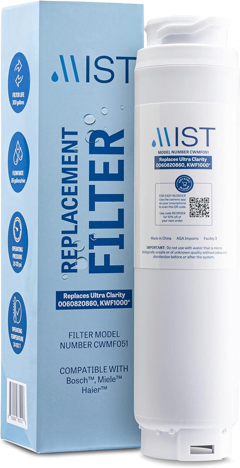 Mist Ultra Clarity Replacement Compatible With: Bosch Ultra Clarity, 644845, 9000077104, 9000194412, Haier 0060820860, 0060218744, Miele KWF1000 Refrigerator Water Filter, 1 Pack