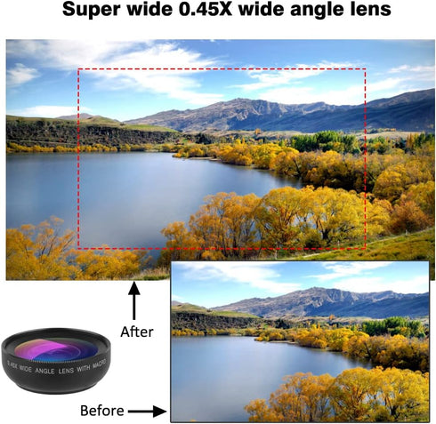 Mcoplus Cell Phone Camera Lens 2 in 1 Clip-on Lens Kit 37mm 0.45X 49UV Super Wide Angle & Macro Phone Camera Lens for iPhone and Android Smartphon...