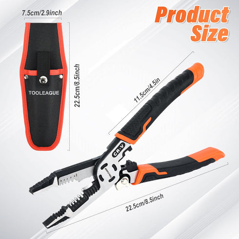 TOOLEAGUE 10-in-1 Wire Stripper with Tool Pouch, Cable Cutters, C-RV Multifunctional Needle Nose Pliers for Electric Cable Stripping Cutting and C...
