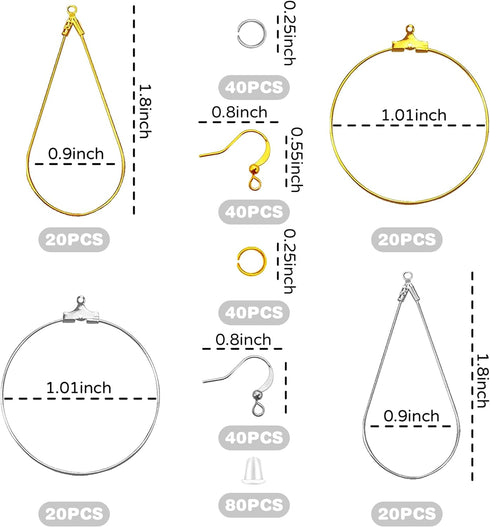 DRWATE Earring Making Kit with 740 PCS Beading Hoop Earring Finding Component Accessories Hooks Jump Rings Loop Earring Backs Beads and Charms for...