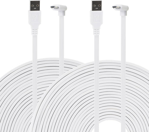 LEFXMOPHY 2-Pack 20ft Power Cord for Wyze Cam Pan V3 Extension Cable 90 Degree L-Shape Connector Micro USB Right Angle White Charging Wire......