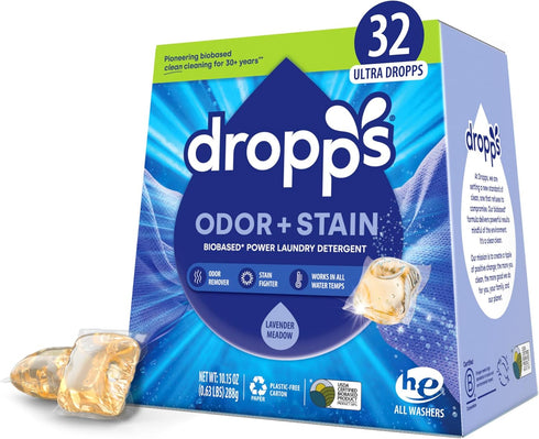 Dropps Stain & Odor Laundry Detergent Pods: Lavender Eucalyptus | 32 Count | HE Compatible + All Washers | Cold Wash + All Temperatures | Tackles ...