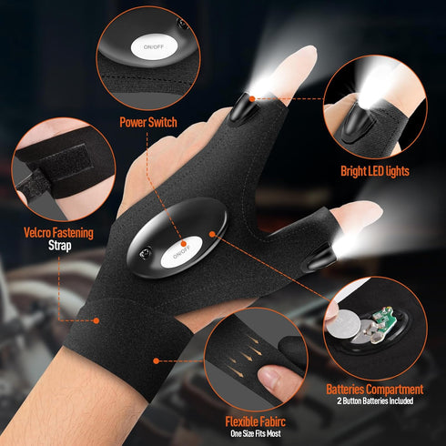 BIIB Gifts for Men, LED Flashlight Gloves Cool Gadgets Birthday Gifts for Men, Mens Gifts for Him Who Have Everything, Fishing Gifts for Men, Him,...