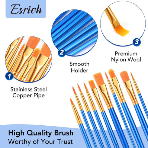 ESRICH Acrylic Paint Brushes Set, 10 Packs/ 100 Pcs Watercolor Brushes,Nylon Brush Head, for Oil Painting, Gouache, Face,Ceramics etc, Kid's and A...