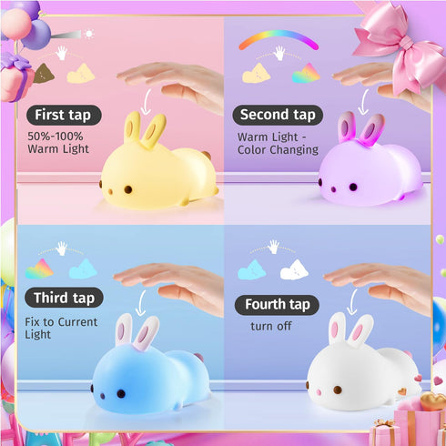 One Fire Night Light for Kids Room, Timer Baby Toddler Nursery Animal Battery Remote Kawaii Night Lamp, Cute Decor Easter Bunny Gift/ Basket Stuff...