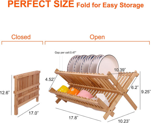 SZUAH Bamboo Dish Drying Rack, Collapsible Dish Drying Rack for Kitchen Counter, Space Saving Counter Organizer (17.8"x10.23"x9.25")...