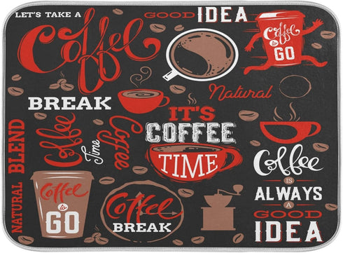 Coffee Theme Beans Dish Drying Mat for Kitchen Counter 18 x 24 Inch Absorbent Microfiber Dry Dishes Mats Drainer Mat Dish Drying Pad for Counterto...
