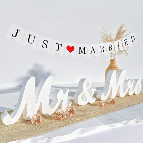 VIOPVERY Mr and Mrs Sign for Wedding Table,Large White Mr and Mrs Sign,Wooden Letters,Mr & Miss Sign with Just Married Banner Wedding Decorations ...