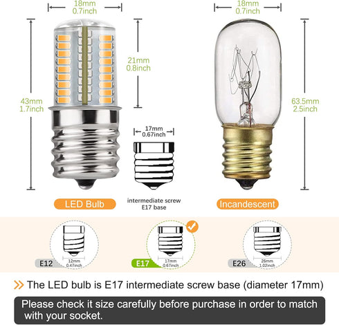 DiCUNO E17 LED Bulb Dimmable, Under Microwave Oven Appliance Light, 4W (30W Incandescent Equivalent), Warm White 3000K, AC110-130V for Stove Top L...