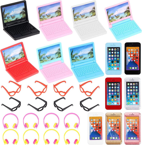 30 Pcs Doll Dollhouse Accessories 1/12 Scale Dollhouse Phone Laptop Computer Headset Glasses Miniature Simulator Accessories Mini Scene Simulation...