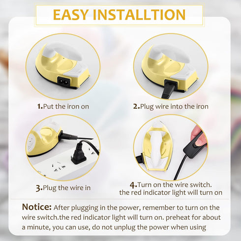 Honoson Mini Craft Iron Mini Heat Press Small Iron Portable Handy Tiny Flatiron with Charging Base Accessories for Fuse Beads Patch DIY Shoes T-sh...