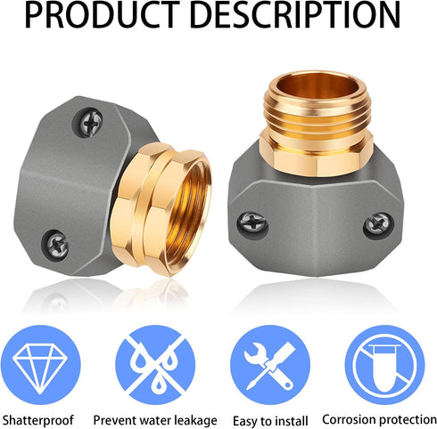 Garden Hose Repair Kit, Zinc and Aluminum Male and Female Hose End, Suitable for 3/4 Inch and 5/8 Inch Garden Hoses (Female+Male)...