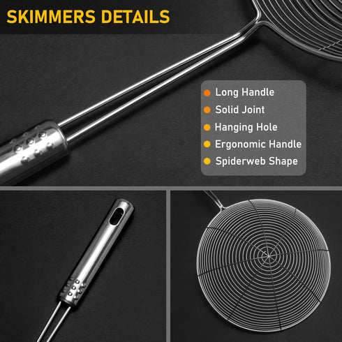 Set of 3 Spider Strainer Stainless Steel Skimmer Spoon for Cooking and Frying Spaghetti Pasta Food Solid Kitchen Utensils Metal Ladle with Handle ...