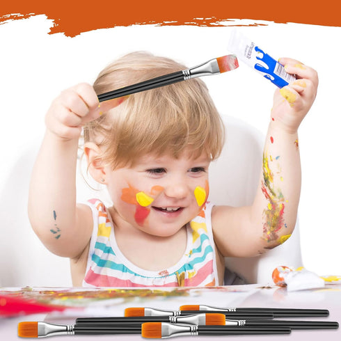 YGAOHF 30 Pcs Kids Paint Brushes - Soft Bristle, Easy Clean, Short Flat, Preschool, Acrylic, Watercolor, Face, Detail...