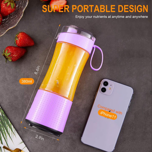 Portable Blender Personal USB Rechargeable Juice Cup for Smoothie and Protein Shakes Mini Handheld Fruit Mixer 13Oz Bottle for Travel Gym Home Off...
