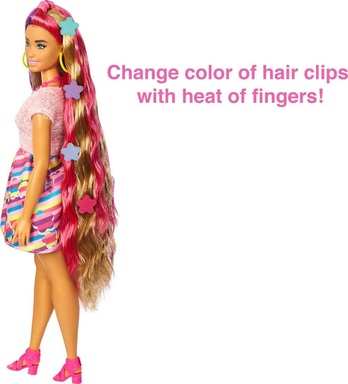 Barbie Totally Hair Doll, Flower-Themed with 8.5-inch Fantasy Hair & 15 Styling Accessories (8 with Color-Change Feature)...