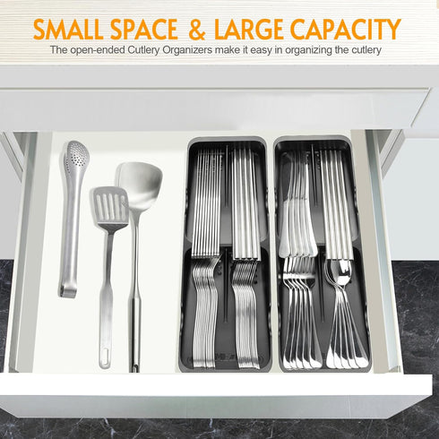 Silverware Drawer Organizer Compact Utensil Tray/Cutlery Holder for Flatware and Silverware Spoons Forks Knives Small Partition Storage (Black)...