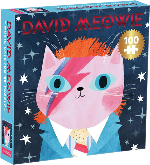 David Meowie Music Cats 100 Piece Puzzle from Mudpuppy - Introduce a Music Legend with This Jigsaw Puzzle for Kids, Foil Embellishments, 14" x 14"...