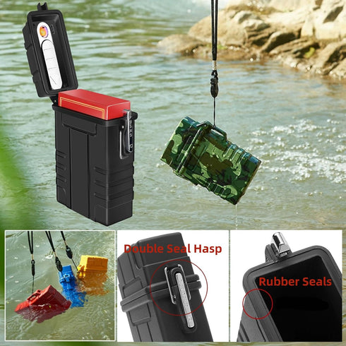 Waterproof Cigarette Case with Lighter, Full Pack 20 Regular Holder Electric Lighter USB Rechargeable, Windproof Flameless for Outdoor Adventures ...