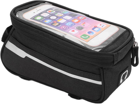 VBESTLIFE Bike Phone Bag,Waterproof Phone Front Frame Bag Polyester Bike Handlebar Bag Large Storage Space Quick Release Hook and Loop Design Ridi...