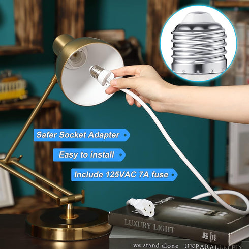 3 Outlet Light Socket Adapter, Convert E26/E27 Bulb Socket to 3 Prong Outlet with Extension Cord, Flexible Light Socket Converter Suitable for Ind...