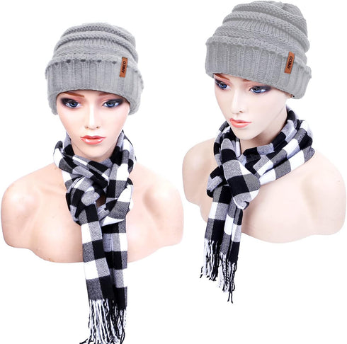 Aneco Winter Warm Knitted Sets Buffalo Plaid Scarf Beanie Hat Touch Screen Gloves and Winter Ear Warmer Set for Men or Women...