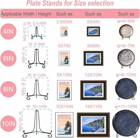 6PCS Premium Black Iron Plate Stands for Display 4 Inch, Decorative Solid Metal Plate Holders for Displaying, Mini Easel, Frame, Book, Card, Plaqu...