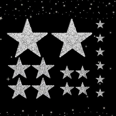 16 Pcs Star Iron On Patches Rhinestone Patches Iron On Silver Stars Sequin Star Stars That Glitter White Fabric Stars for Jeans Bags Hats Repair D...