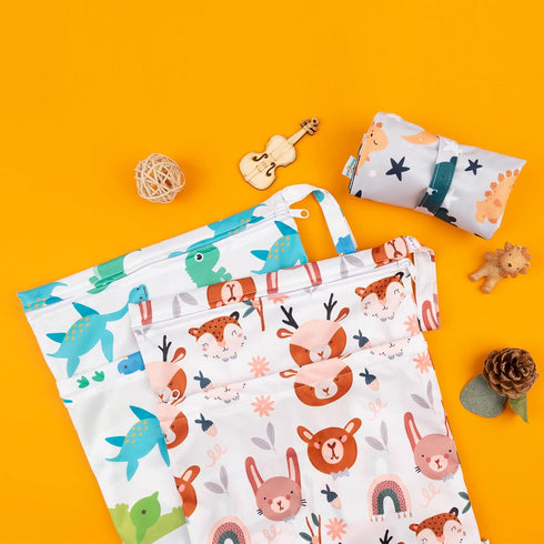 babygoal Wet Dry Bags for Baby Cloth Diapers, Washable Travel Bags, Beach, Pool, Gym Bag for Swimsuits & Wet Clothes with Two Zippered Pockets 3 P...