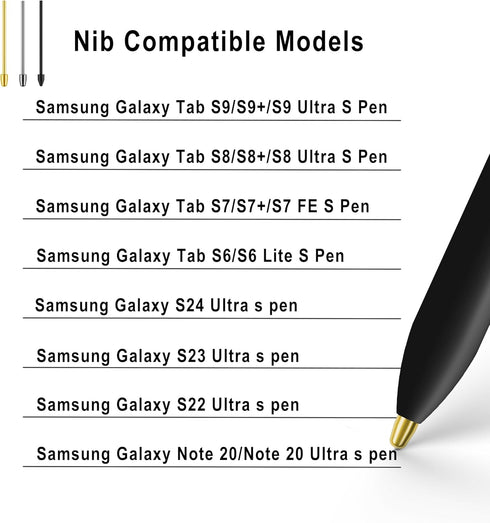 Metal Nibs/Tips Replacement for Samsung Galaxy Tab S9/S9FE+/S9 Ultra/S8/S8+/S8 Ultra/S7/S7 FE/S6/S6 Lite/S22/S23/S24 Ultra S Pen?Plastic + Copper ...