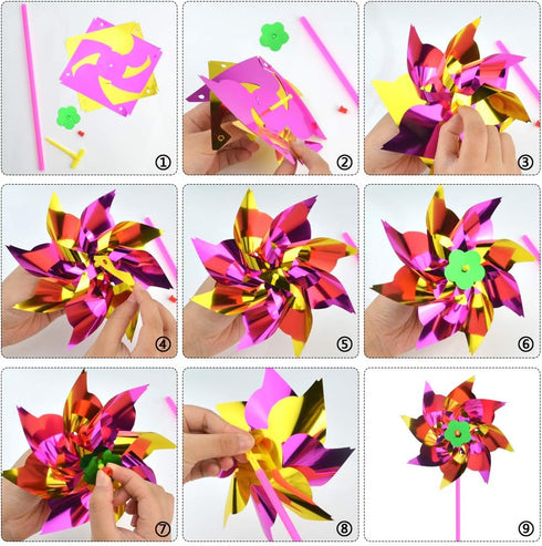 100pcs Plastic Rainbow Pinwheel,Windmill Party Pinwheels DIY Pinwheels Set for Kids Toy Garden Lawn Party Decor (100)...