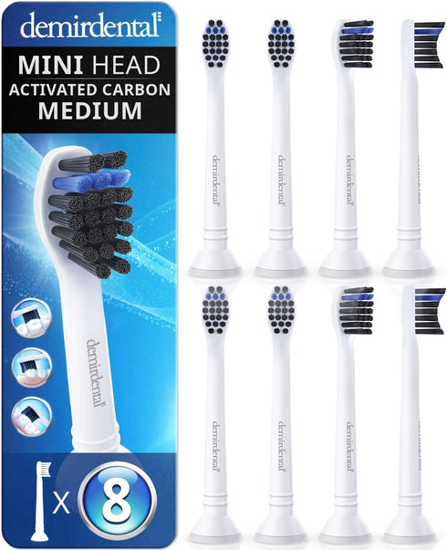 toothbrush heads active charcoal mini medium compatible with Philips Sonicare toothbrush heads - small medium brush heads for daily natural cleani...