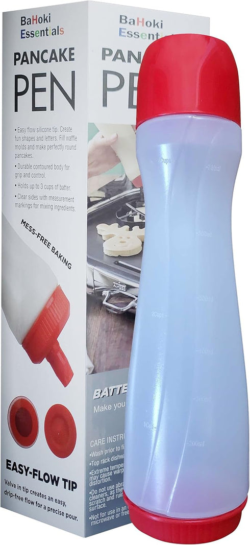 Bahoki Essentials Pancake Pen - Easy-Squeeze Batter Dispenser with Drip-Free Silicone Nozzle...