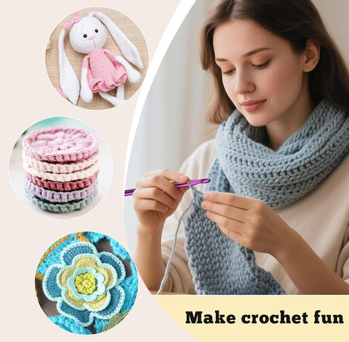 JUPEAN 70 Pcs Crochet Hooks Ergonomic Aluminum Crochet Hooks Crochet Accessories with Large-Eye Blunt Needles, Knitting Loop Rings, and Knitting S...