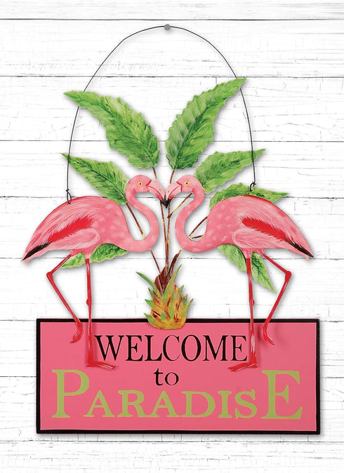 Sunset Vista Designs Kathy Hatch Pretty in Pink Flamingo Welcome to Paradise Sign, 14 by 10-Inch...
