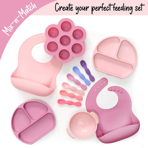 PrimaStella Unbreakable Silicone Non-Slip Bowl and Chew Spoon Set for Babies and Toddlers (Purple)...