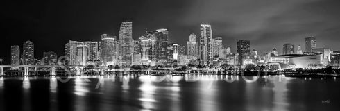 PHOTOSBYJON Miami Skyline 2020 UNFRAMED Photo Print Night Black & White BW Downtown City 11.75 inches x 36 inches Photographic Panorama Poster Pic...