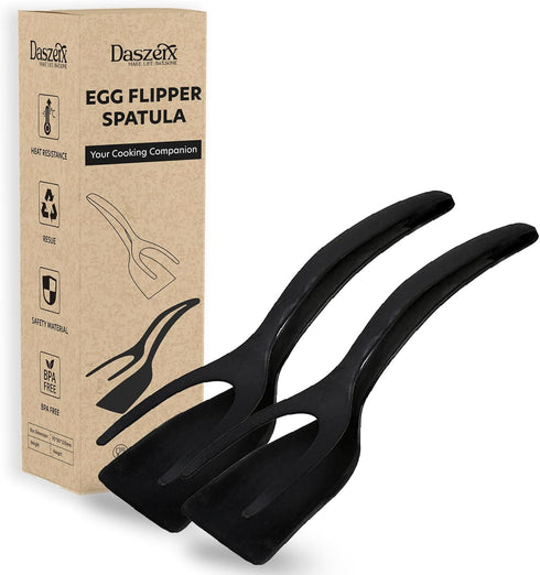 DASZERX® 2 in 1 Grip & Flip Egg Flipper Spatula Tongs, Multi-purpose Non-Stick Kitchen Shovel for Bread Fish Pancake Toast, Home Kitchen Cooking T...