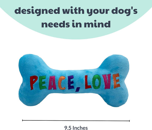 Huxley & Kent for Dogs | Peace, Love, Belly Rubs Bone | Holiday Christmas Power Plush Dog Toy with Squeaker | Funny Dog Gift | Fun, Durable, and S...