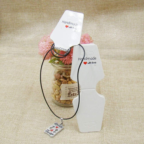 AKOAK 100 Pcs Kraft Paper Necklace Bracelet Earring Packaging Display Card Handmade with love Printing Creative Jewelry Display Card (White, 12x4....