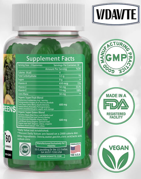 Sugar-Free Fruit and Veggie Gummies — 35+ Greens, Fruit and Vegetable Vitamins to Boost Immunity, Skin & Gut Health — Ideal Fruit and Vegetable Su...