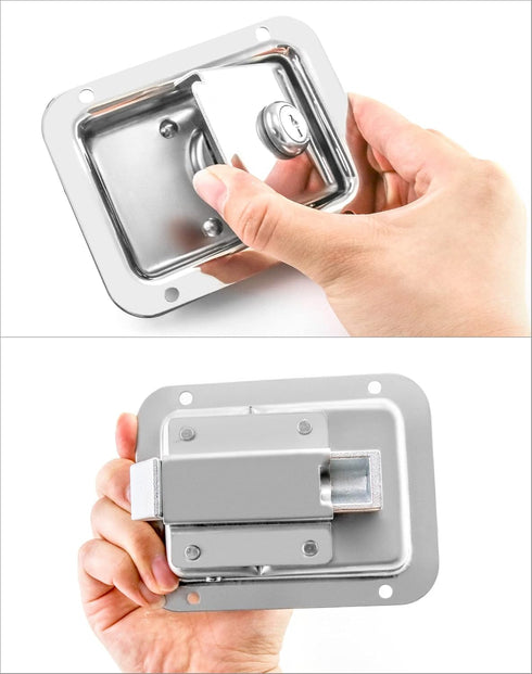 QWORK Travel Trailer Lock, 1 Pack, Stainless Steel Flush Mount Handle Latch Door Lock for Trucks, Tool Boxes, 1 Lock with 2 Keys...